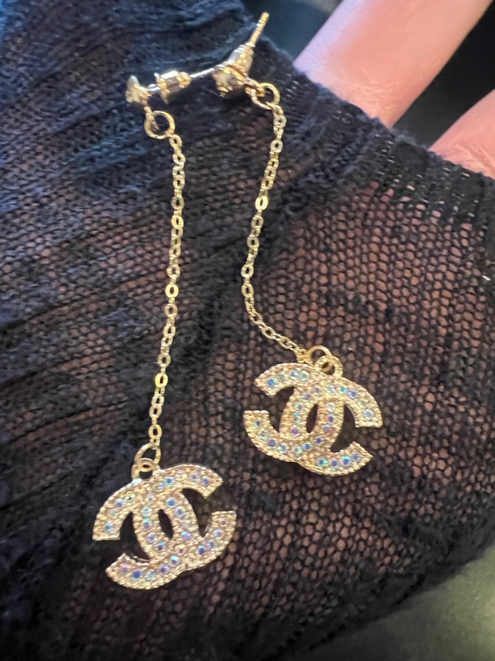 CHANEL Gold-Tone CC Drop Earrings with Iridescent Crystal Accents